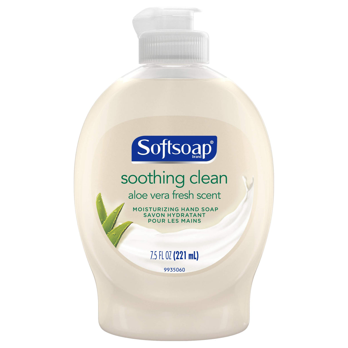 Softsoap front bottle showing aloe vera scent and flip-top for easy moisturizing wash