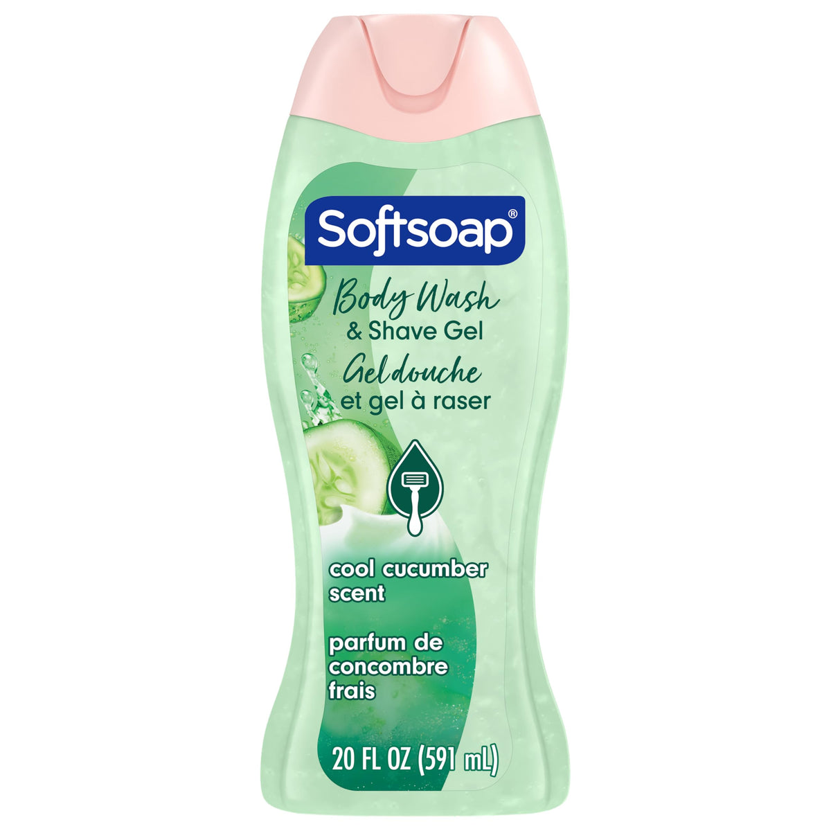 Softsoap front bottle showing cool cucumber scent and convenient benefits