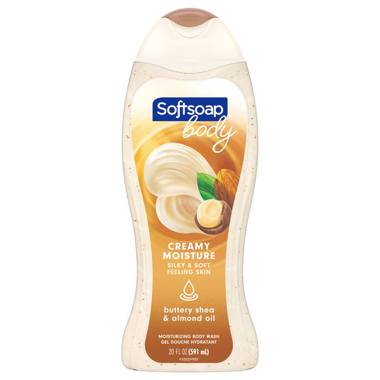 Softsoap front label showing shea and almond oil benefits