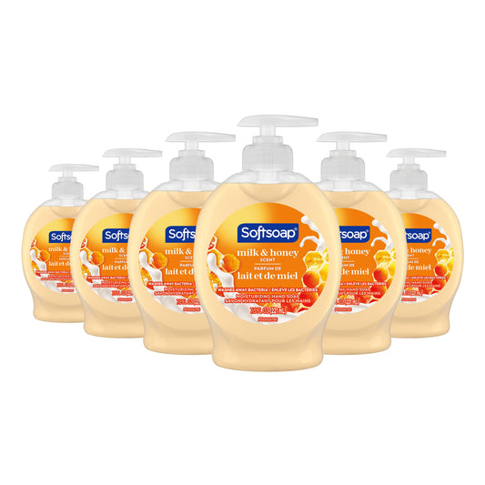 softsoap front packaging showing milk and honey scent and easy-pump benefit