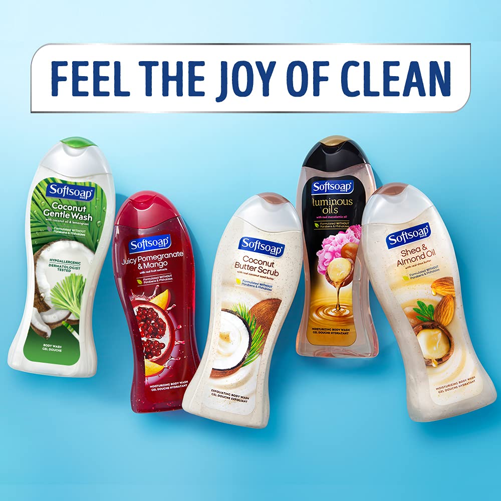 Softsoap bottle on bathroom shelf creating a calming shower vibe
