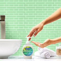 Softsoap pump close-up demonstrating easy dispensing and control
