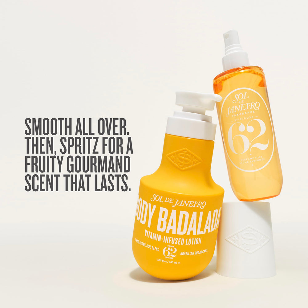 Sol de Janeiro products styled on a sunny beach setting evoking warm gourmand scent