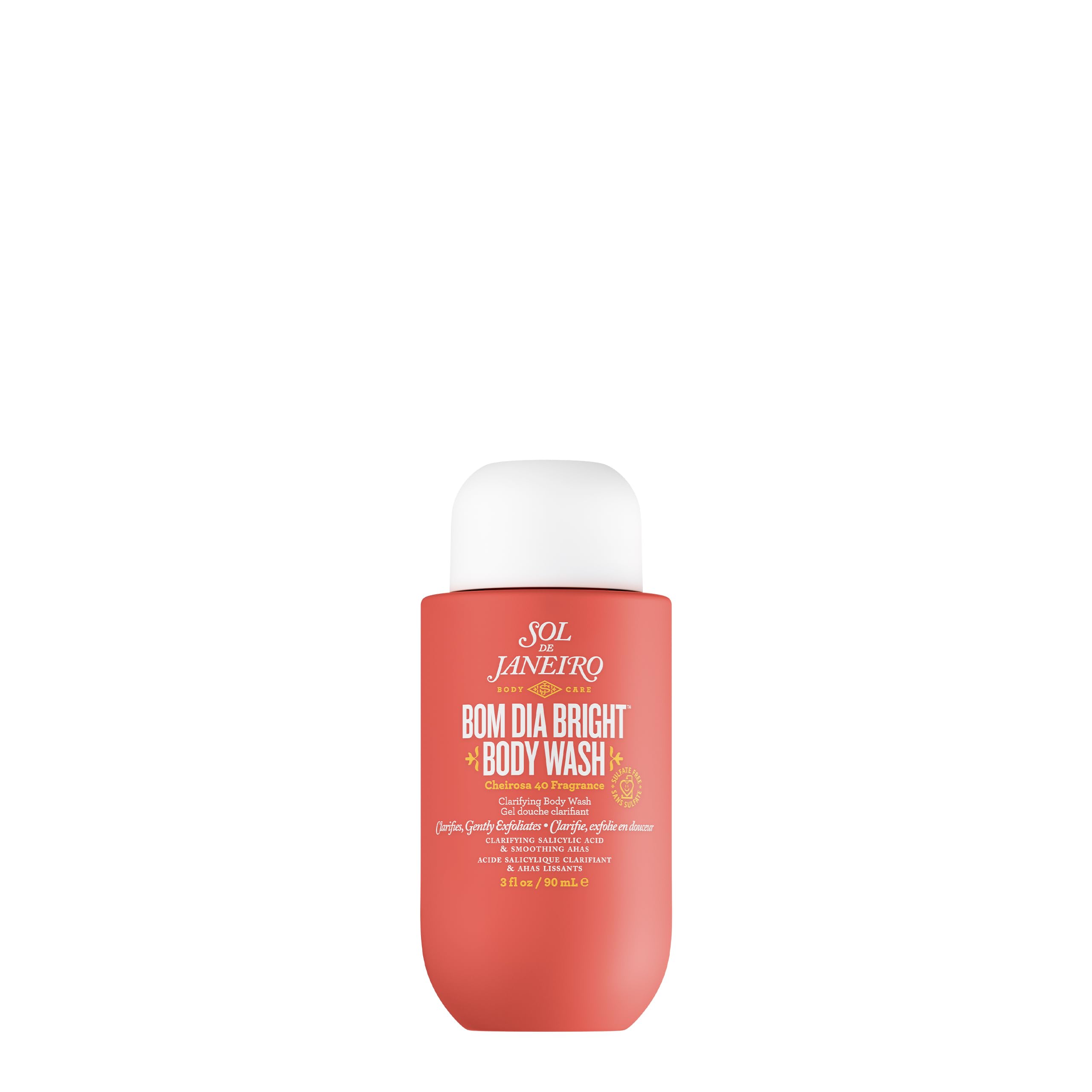 Sol de Janeiro front packaging of Bom Dia Bright Body Wash, travel-friendly