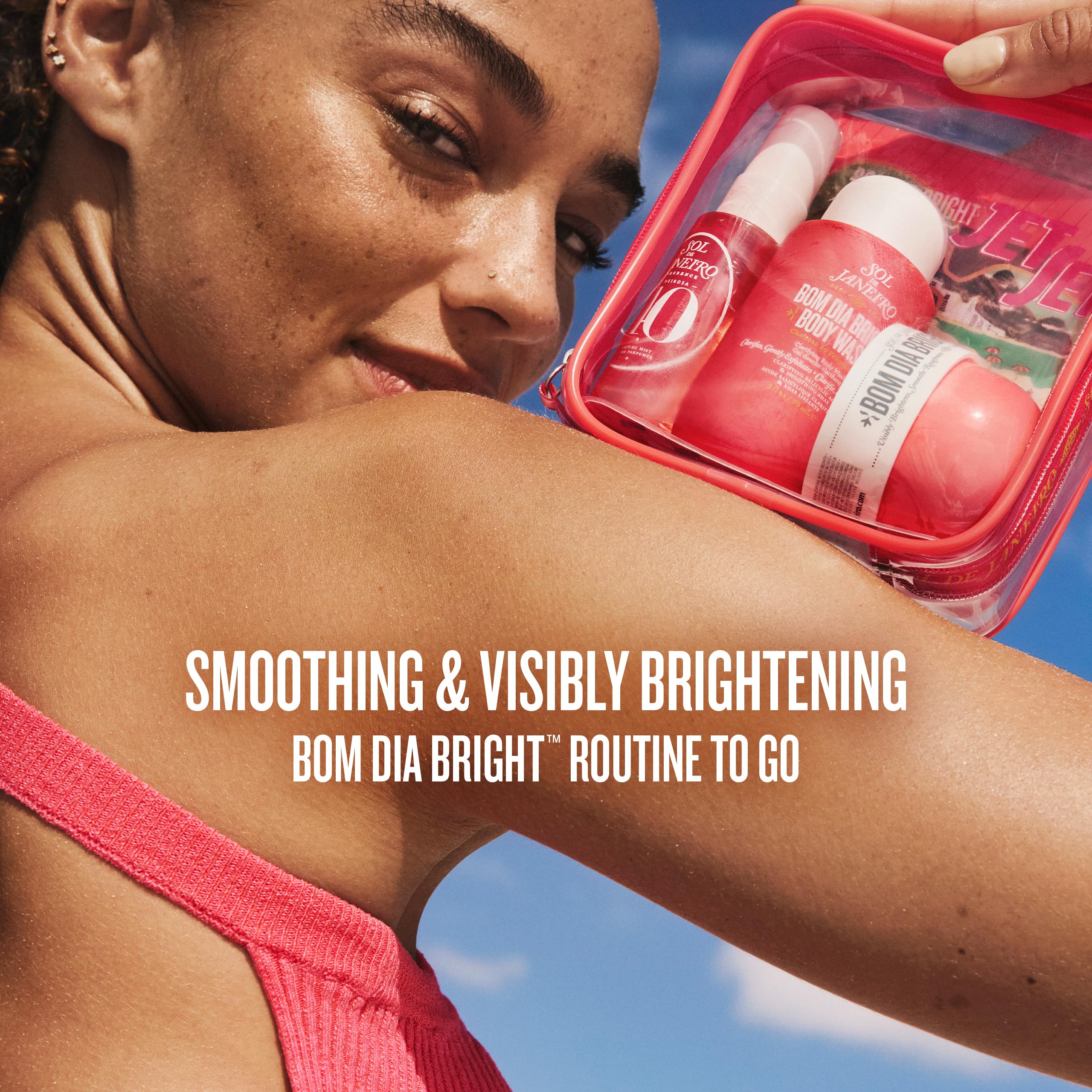 Sol de Janeiro body wash pump detail demonstrating easy dispensing and travel convenience