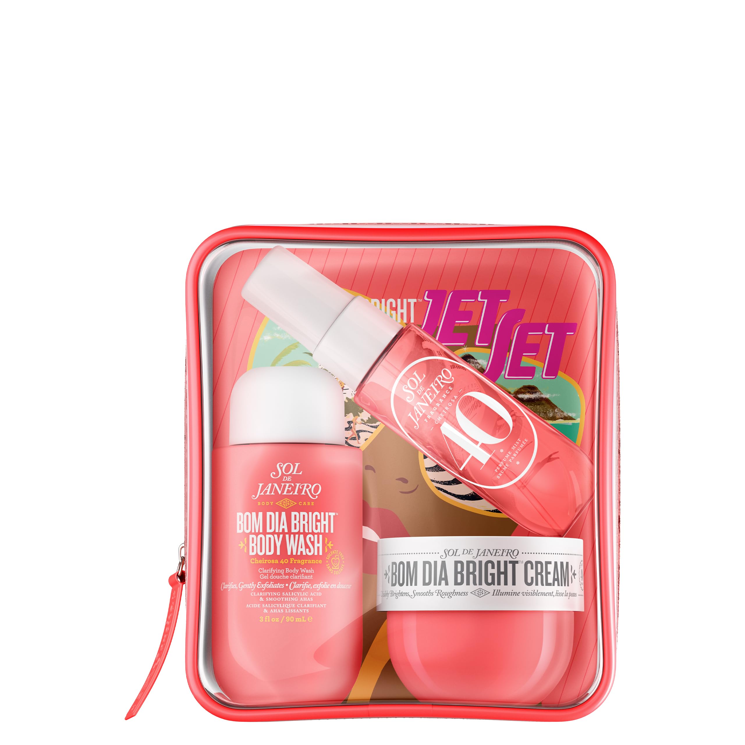 Sol de Janeiro front packaging showing travel brightening trio and portability benefits