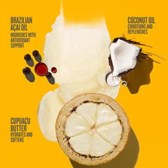 Sol de Janeiro ingredients display with cupuaçu, coconut, and açaí highlighting nourishing benefits