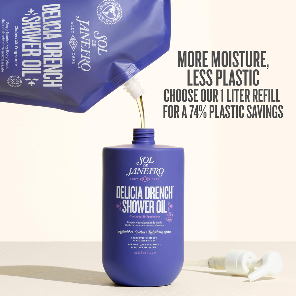 Sol de Janeiro pouch in shower scene conveying spa‑like indulgence