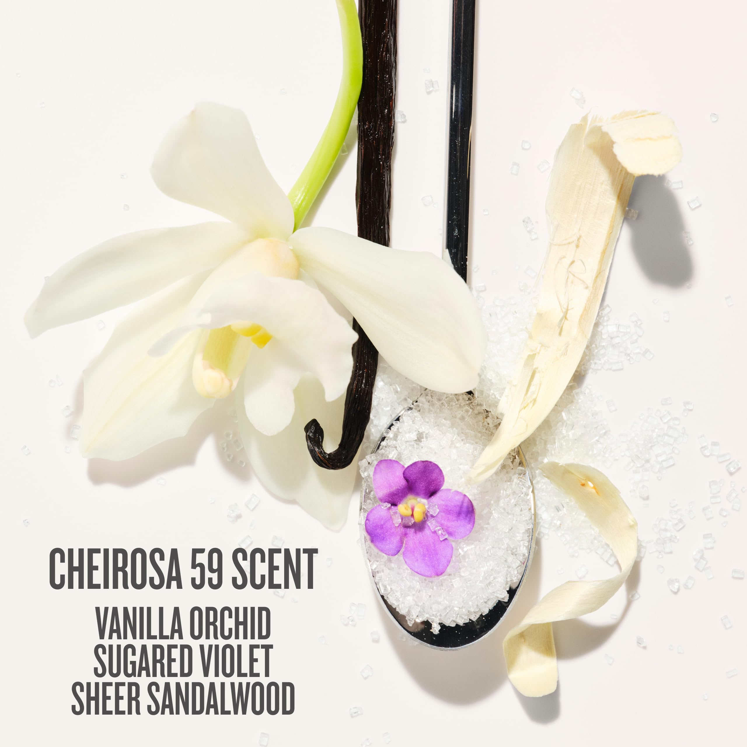 Sol de Janeiro closeup label highlighting Cheirosa 59 fragrance benefits
