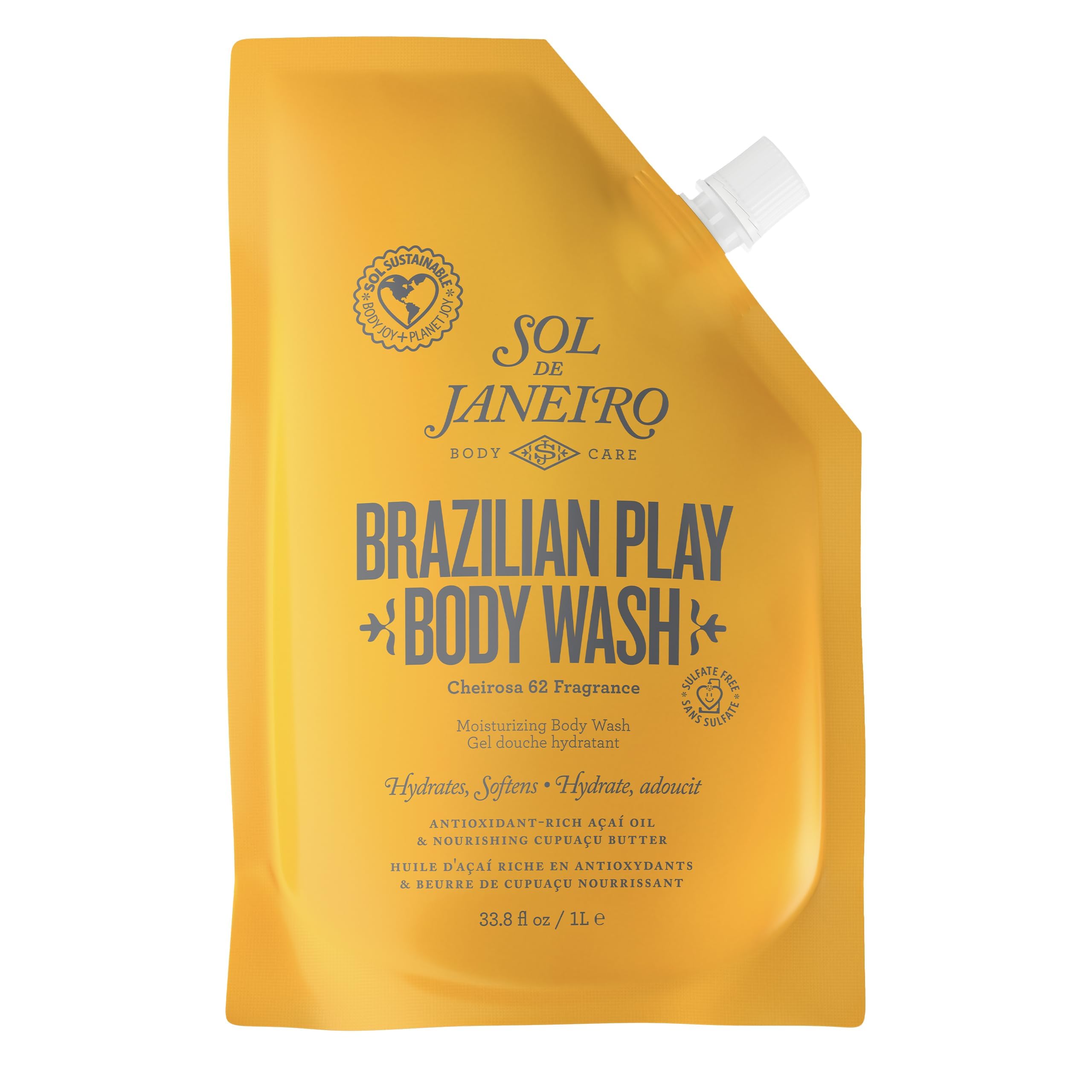 Sol de Janeiro refill pouch front view showing Cheirosa 62 packaging and convenience