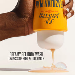 Sol de Janeiro shampoo pouring onto hair showing gentle cleansing