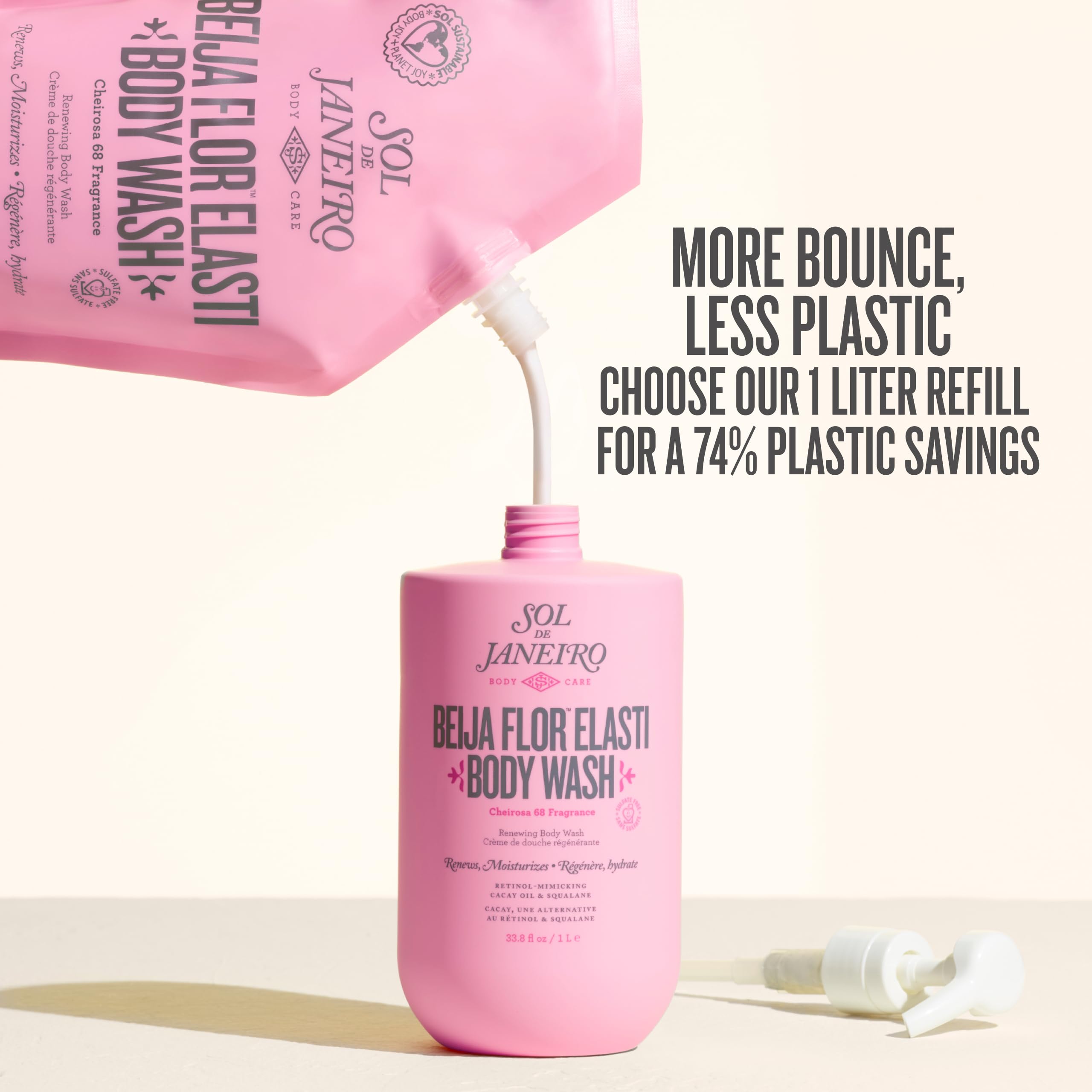 Sol de Janeiro bottle in modern shower setting, spa-like cleansing benefit