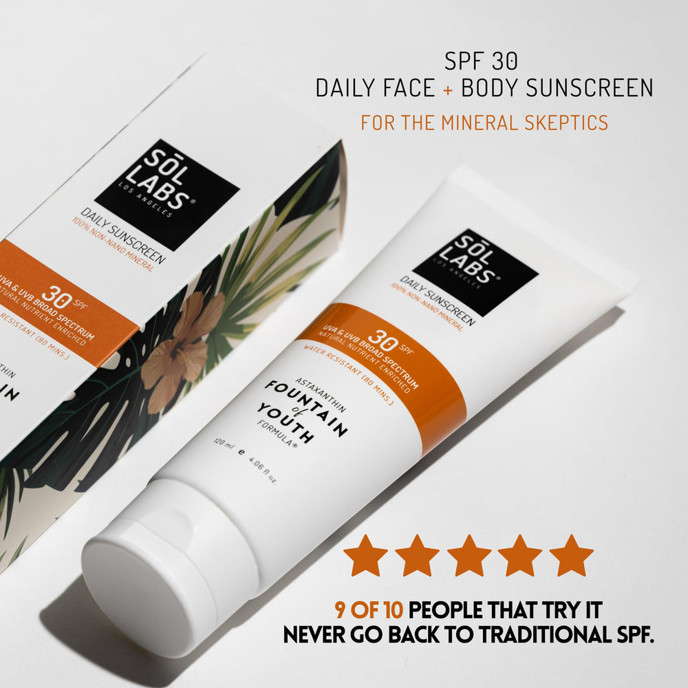 SOL LABS applying sunscreen on face demonstrating no white cast benefit: natural blendability