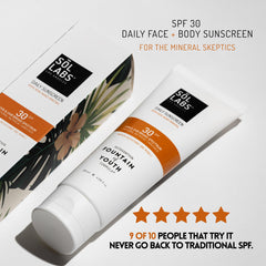 SOL LABS applying sunscreen on face demonstrating no white cast benefit: natural blendability