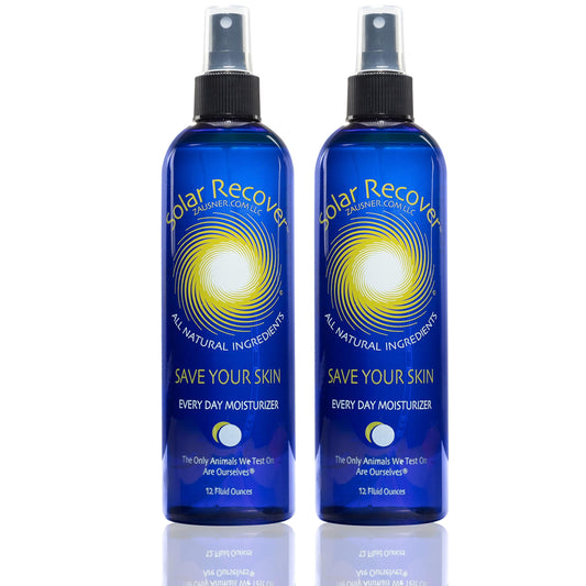 Solar Recover front packaging showing two 12oz bottles and labels indicating soothing benefits