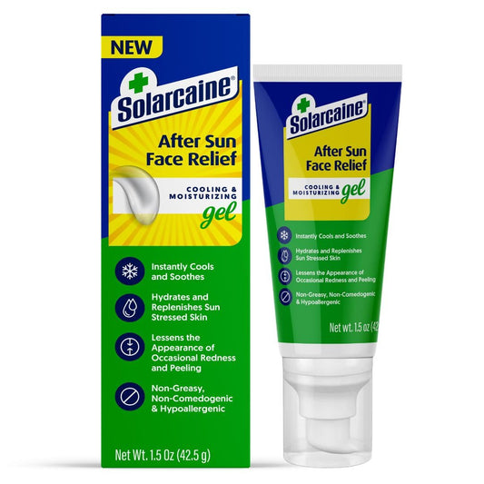 Solarcaine face gel front tube showing product and cooling benefit