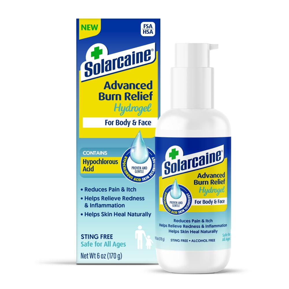 Solarcaine front packaging showing 6 oz gel and clear labeling for quick relief