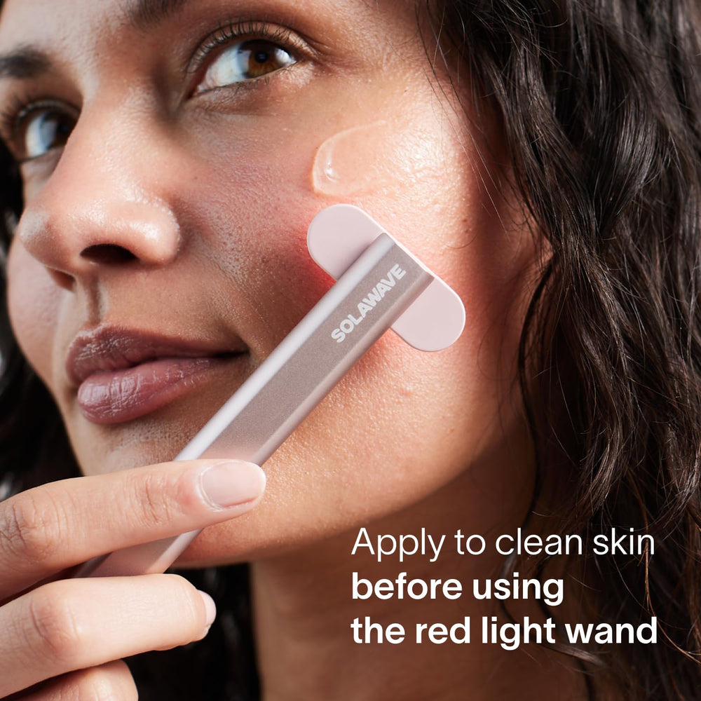 Solawave serum being applied to hand illustrating gentle hydration benefit