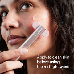 Solawave serum being applied to hand illustrating gentle hydration benefit