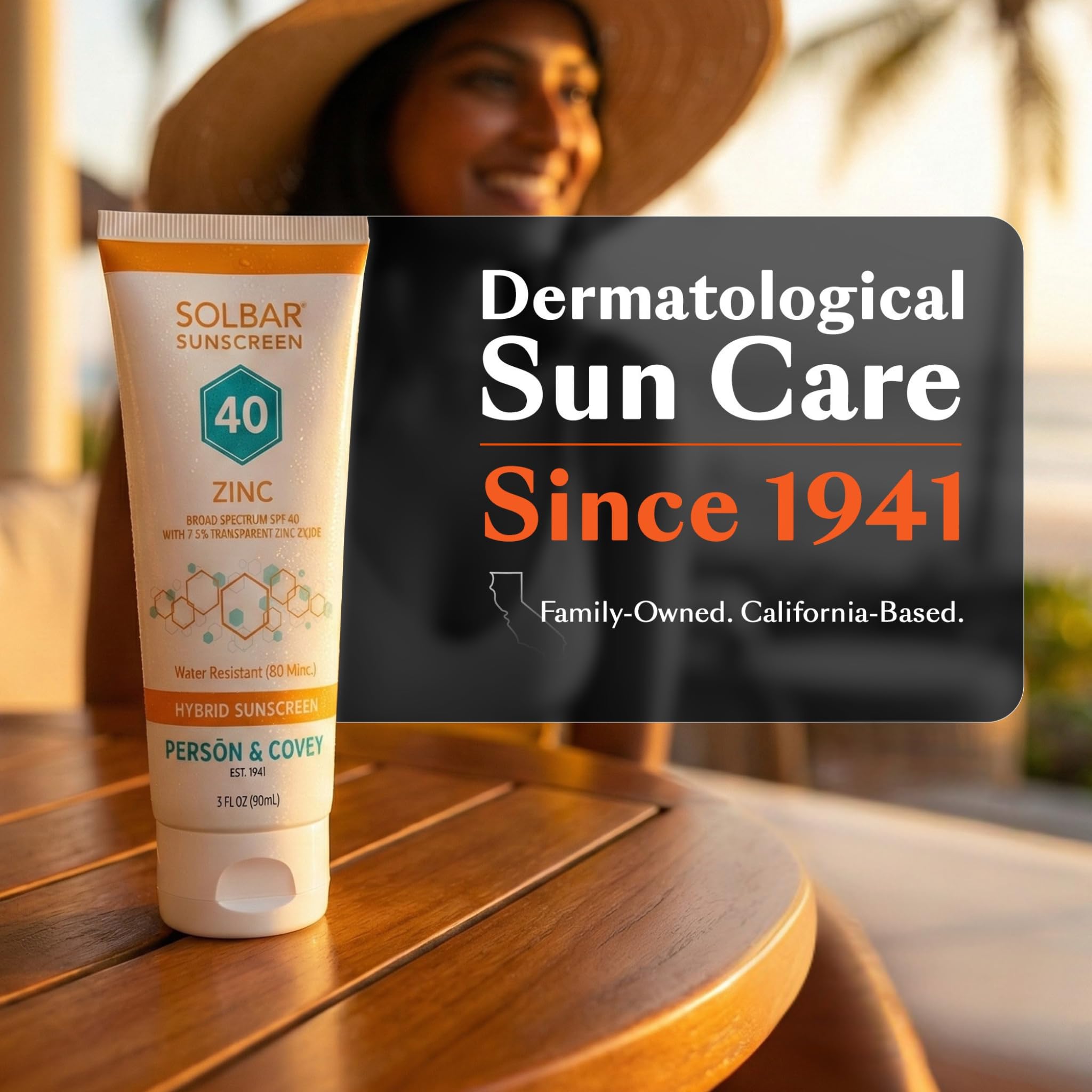 Solbar beach lifestyle use scene with person applying sunscreen and long-lasting outdoor protection benefit