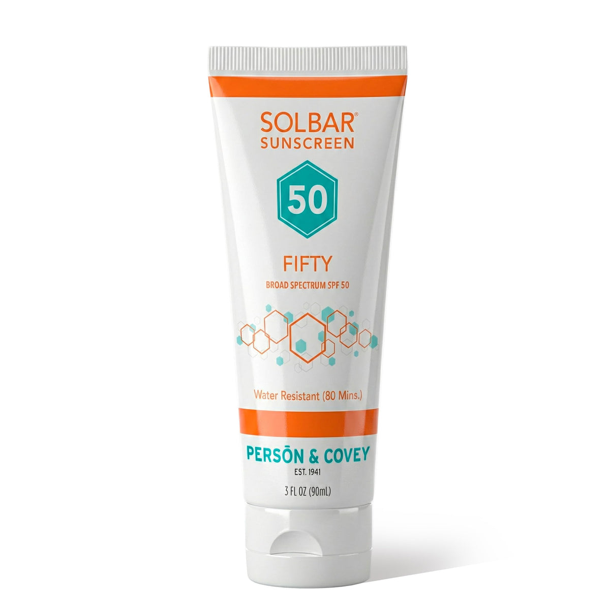 Solbar fifty front tube showing product and SPF 50 protection benefits