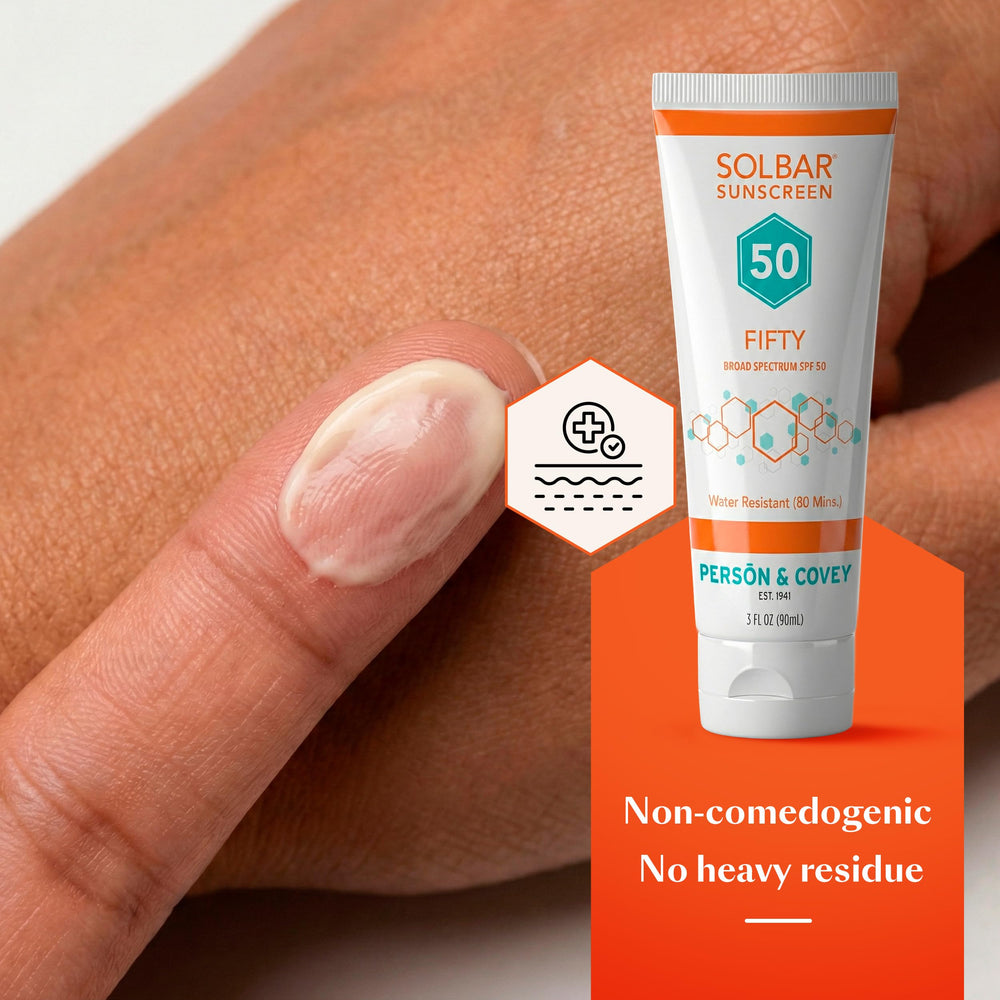 Solbar fifty label closeup highlighting key ingredients and safety benefit