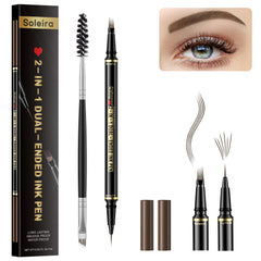 Soleira front packaging showing ash brown eyebrow pen and brush, clear product view