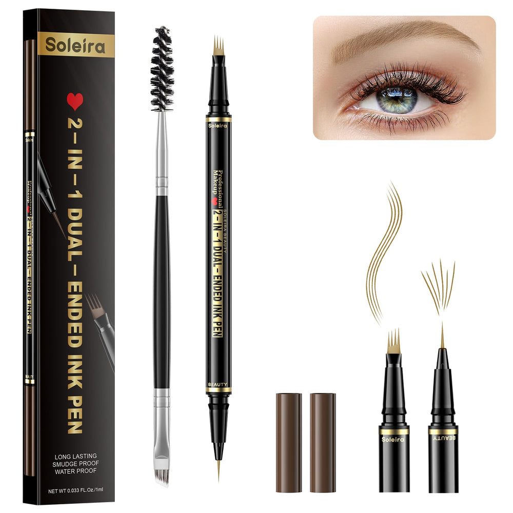 Soleira eyebrow pen front packaging showing compact design and shade