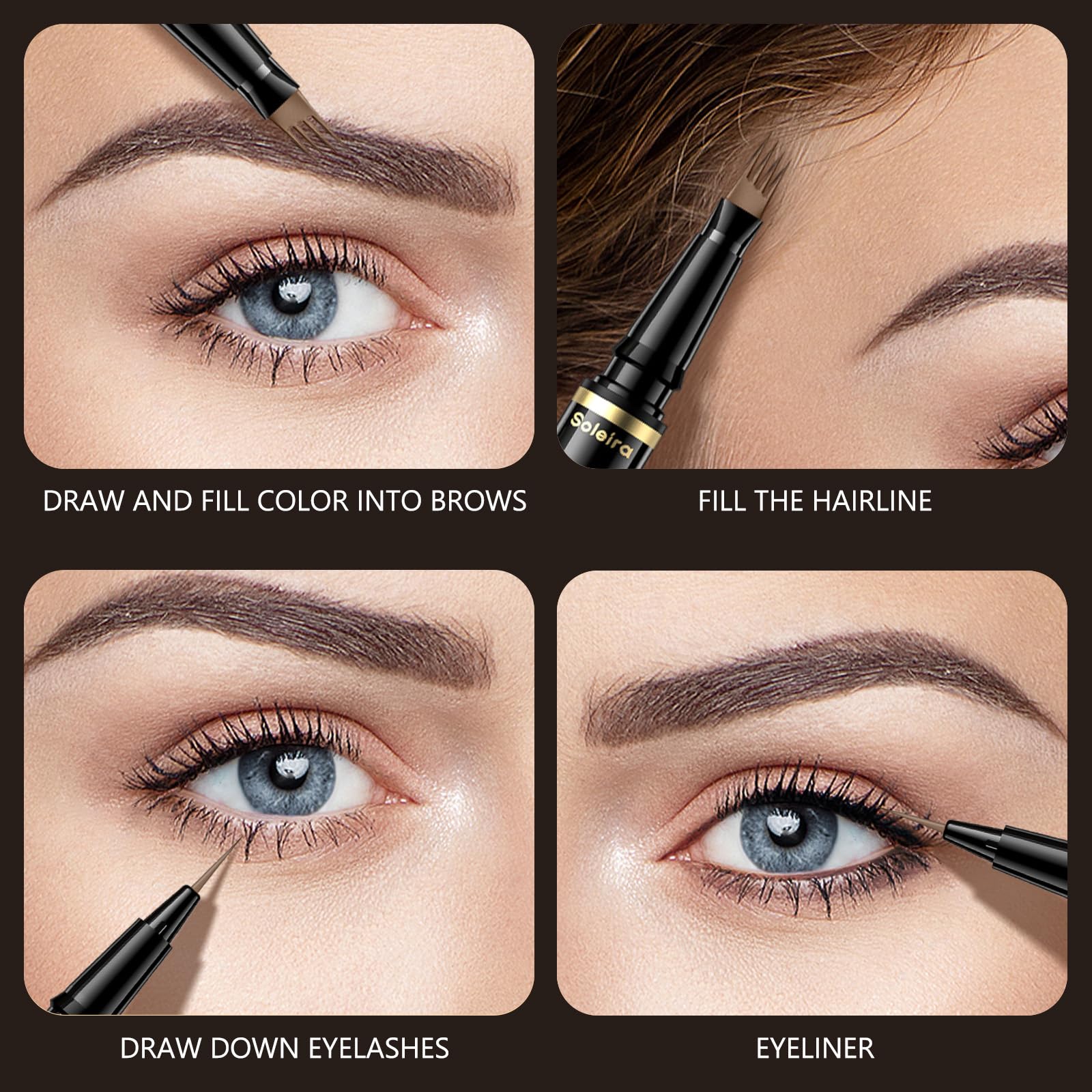 Soleira in-use application on brow creating fuller shape and controlled microblading effect