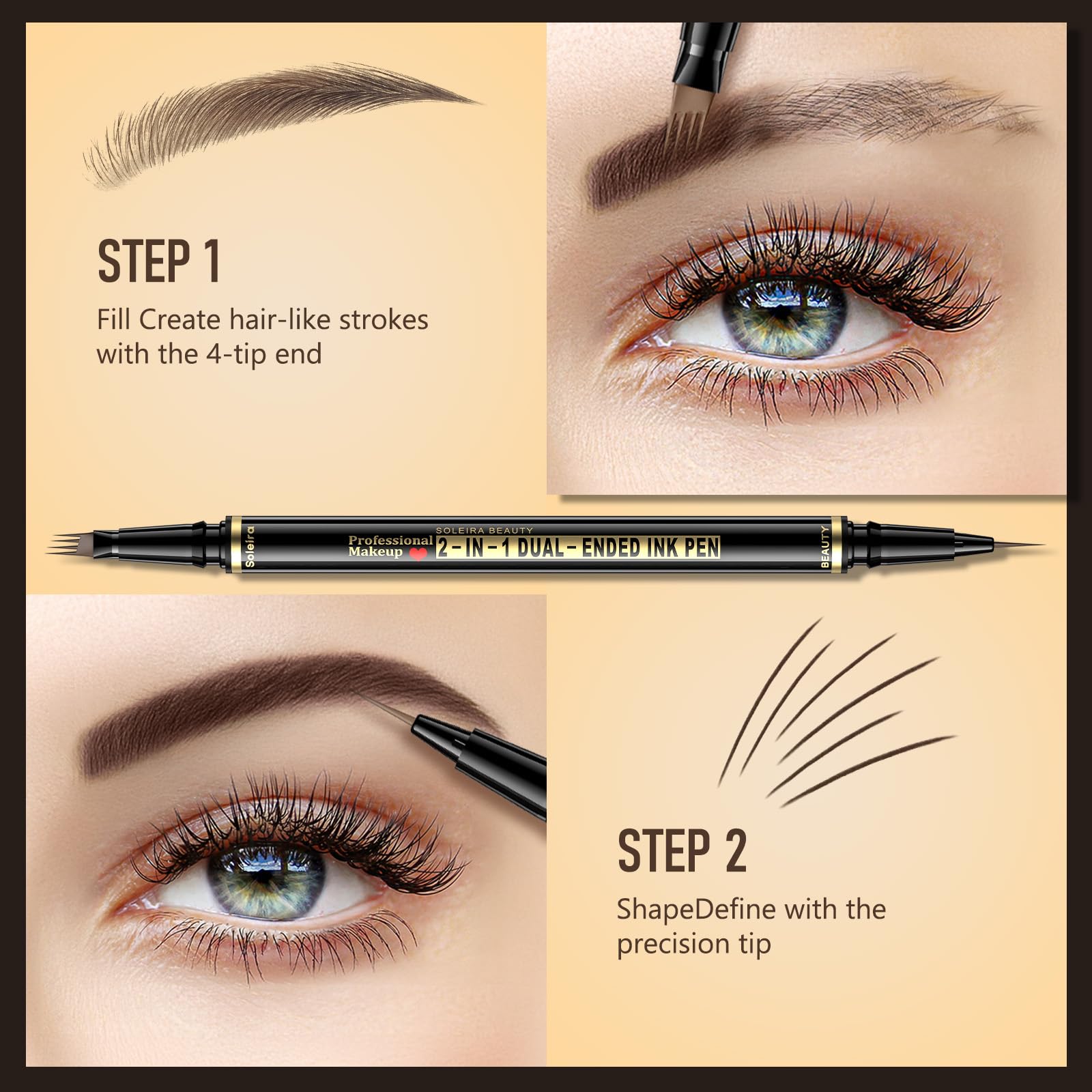 Soleira texture stroke on skin showing fine pigment for realistic brow hairs