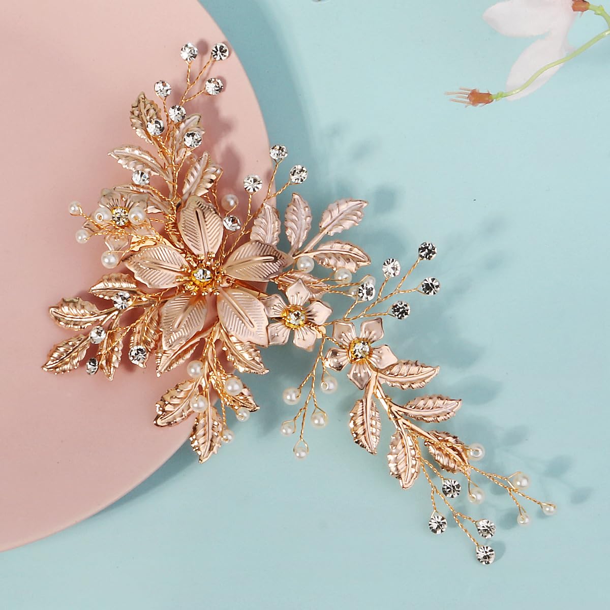 SOLENY front view showing rose gold leaf design and overall silhouette for elegant styling
