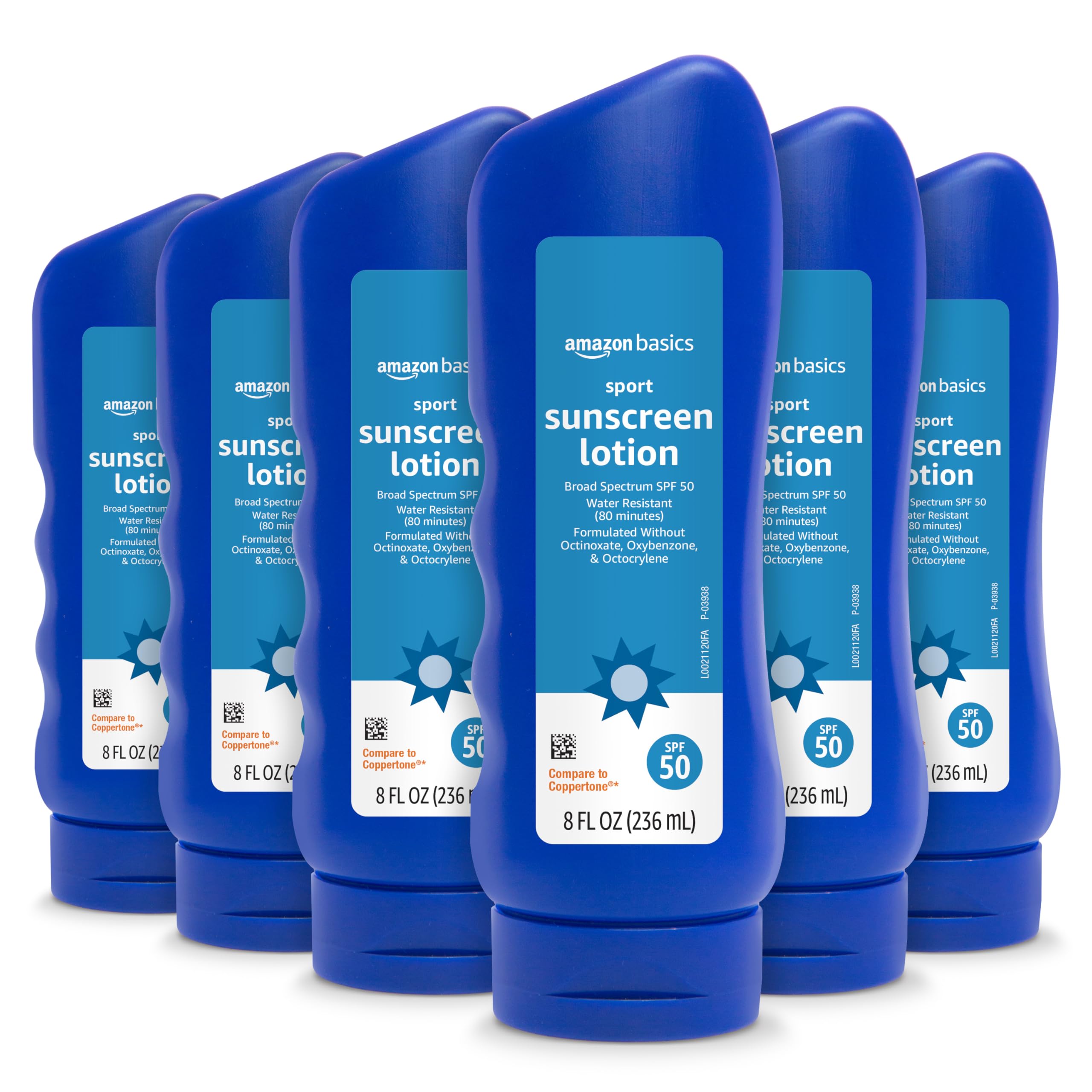 Solimo sport sunscreen bottle front view showing SPF 50 and benefits