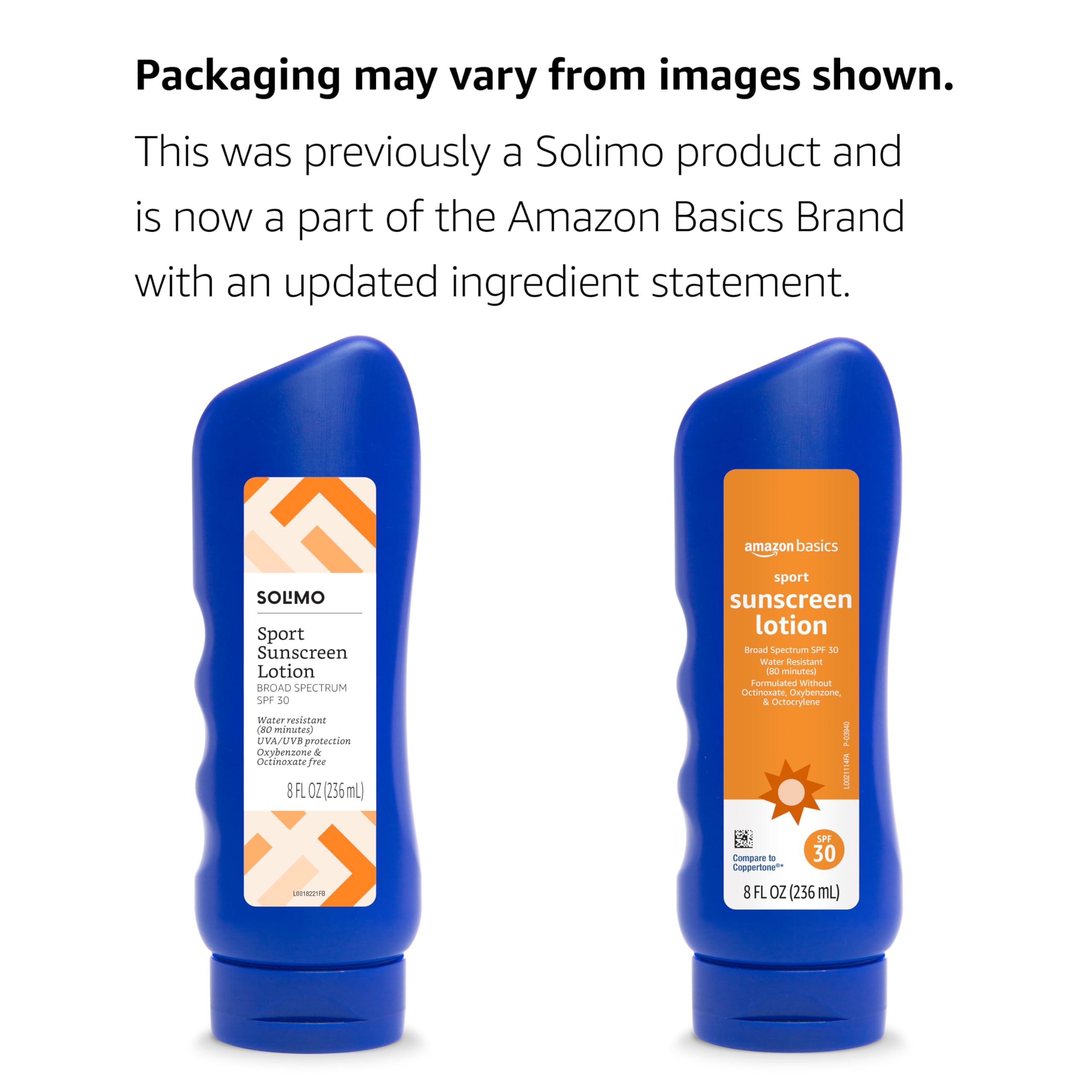 Solimo label close-up highlighting ingredient exclusions and SPF
