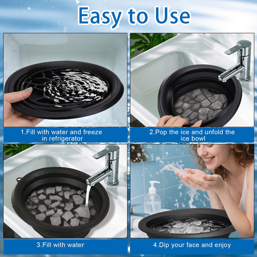 Solldgt bowl in use with face over water showing quick cooling and refreshing effect