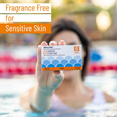Solpri bar lathering in shower demonstrating quick chlorine-cleansing benefit