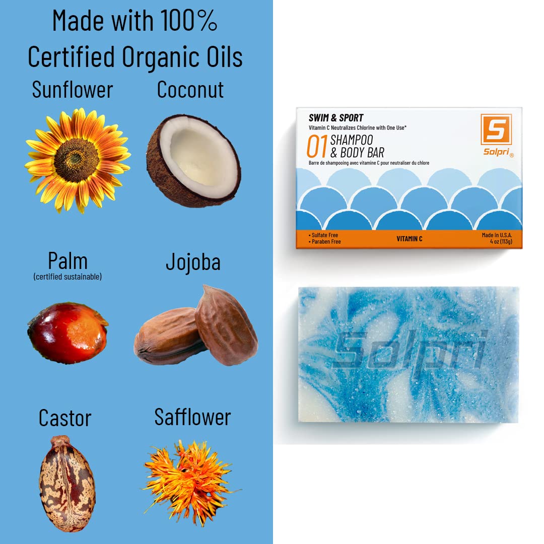 Solpri ingredient label displaying vitamin C content and chlorine-neutralizing benefit