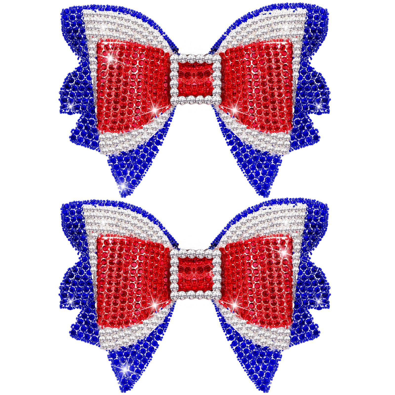 Solsew front view of patriotic bow clips showing bold colors and sparkle