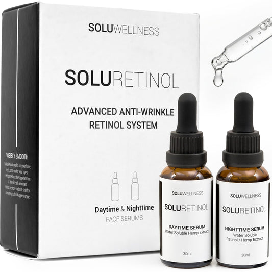 SOLURETINOL front packaging duo showing both 30ml bottles and system benefit