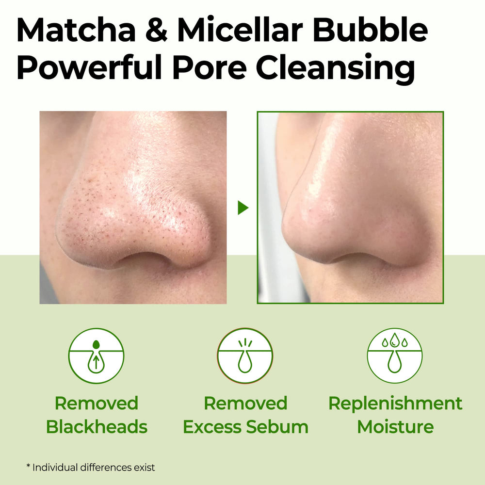 SOME BY MI ingredients label highlighting matcha and BHA benefits