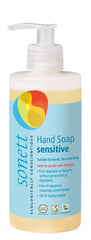 Sonett bottle front view showing clean organic branding and gentle formula