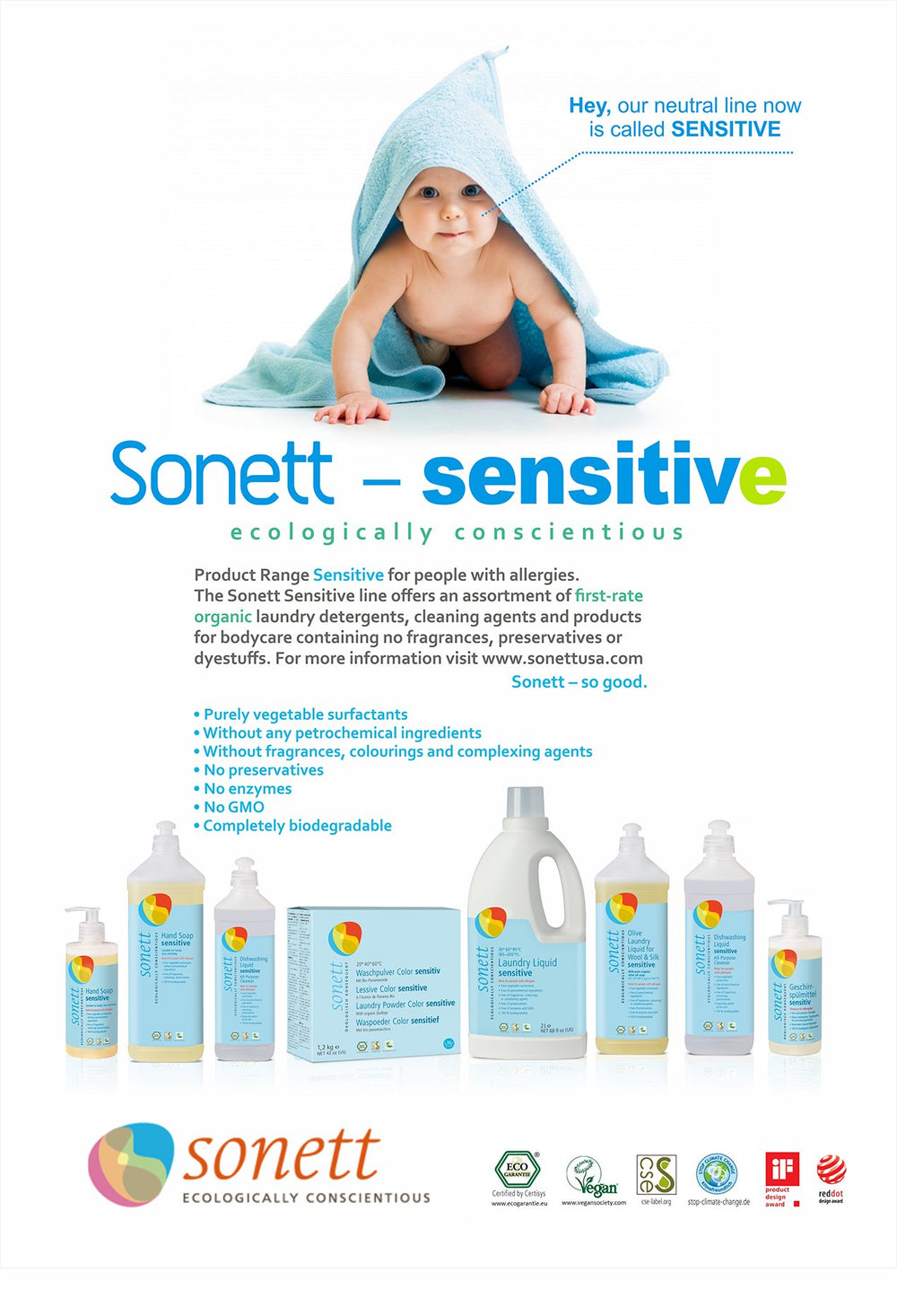 Close-up of Sonett label highlighting certified organic ingredients and clarity