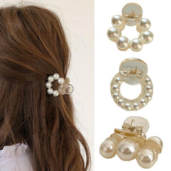 SONGJIE front view of three pearl hair clips showing elegant styling benefit