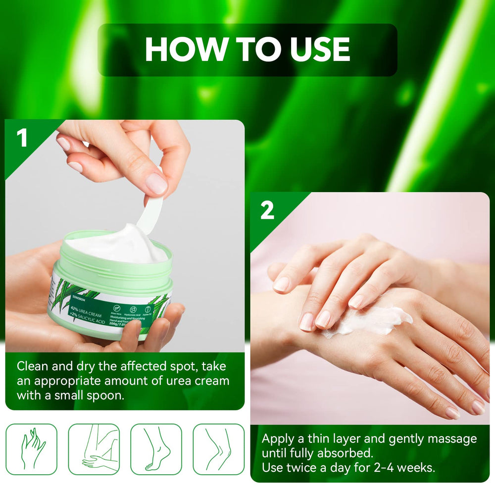 Sonobom urea cream ingredients display with aloe and oils for skin soothing