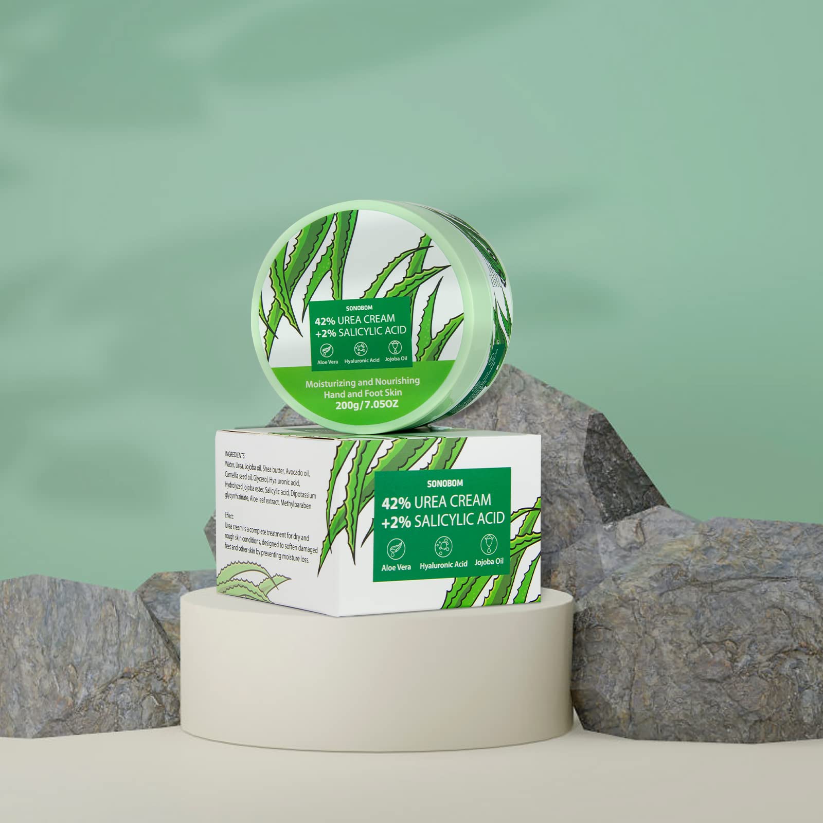 Sonobom urea cream open cap with cream dispensed showing easy application