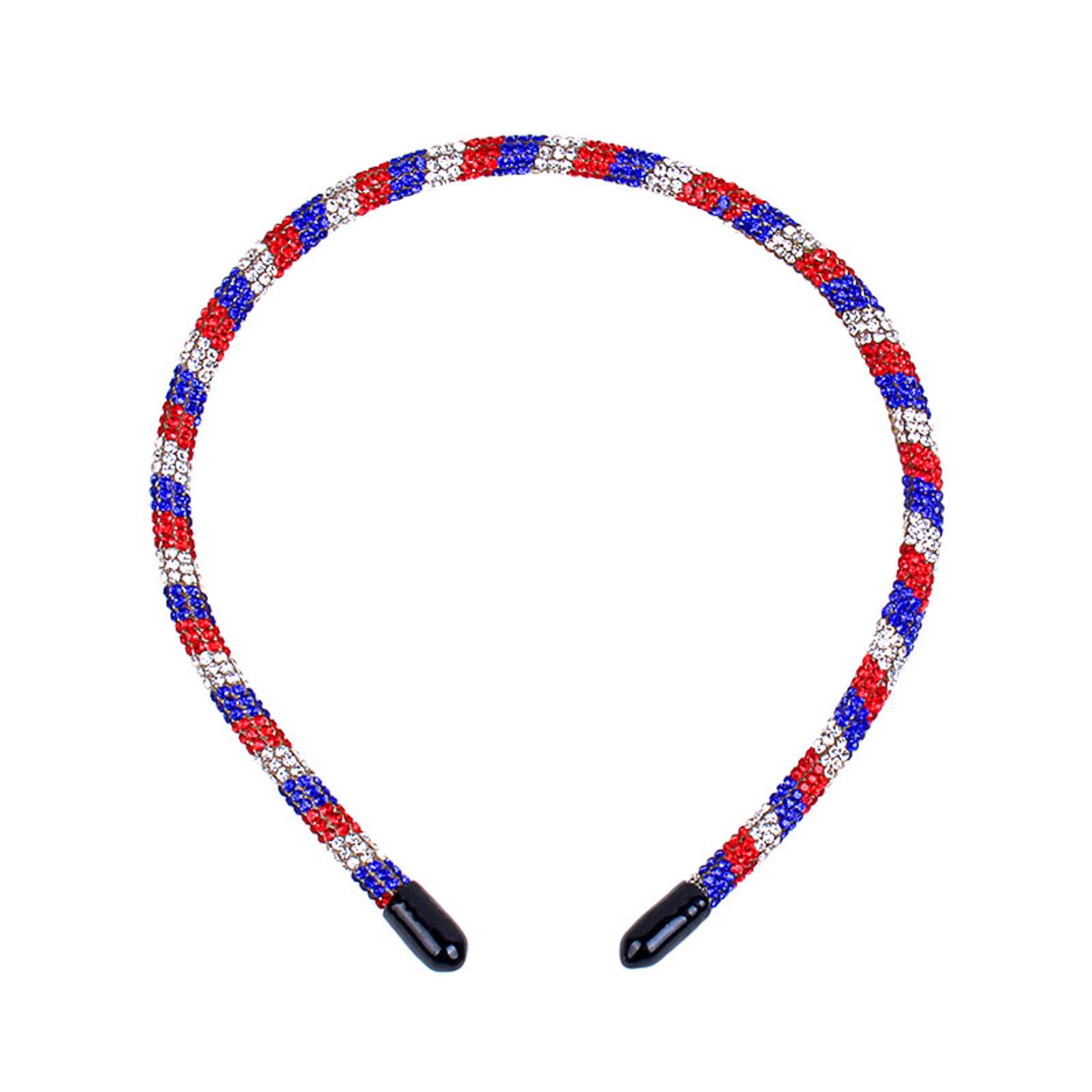 Soochat front view headband showing red white blue rhinestone stars for festive sparkle