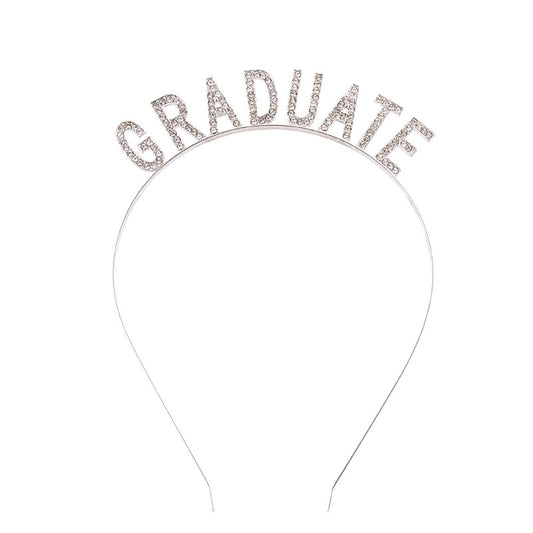 Soochat silver GRADUATE headband front view enhancing celebration photos