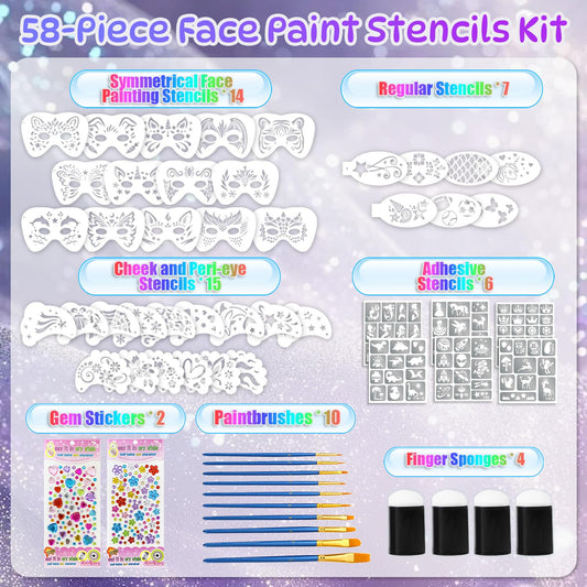 SOOVSY array of 36 reusable stencils laid flat to display pattern variety