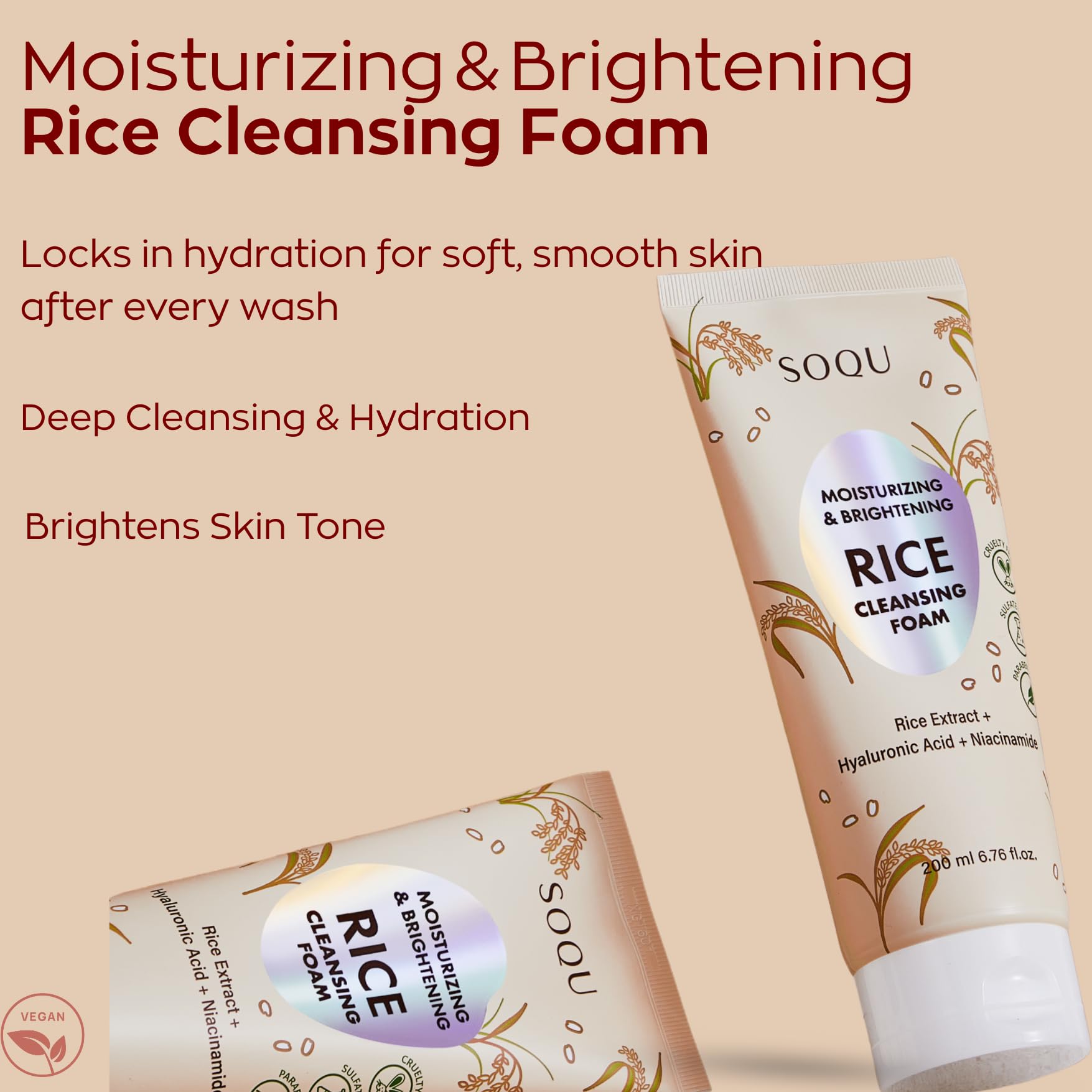 SOQU creamy foam texture close-up illustrating soft lather and gentle cleansing