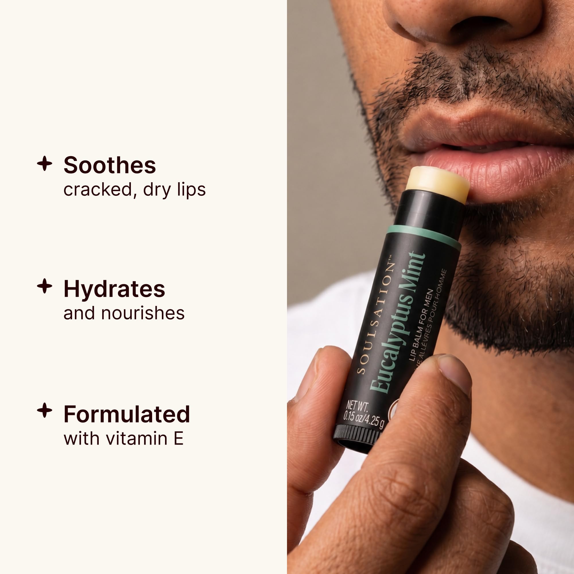 SOULSATION eucalyptus mint tube close-up showing soothing cooling effect
