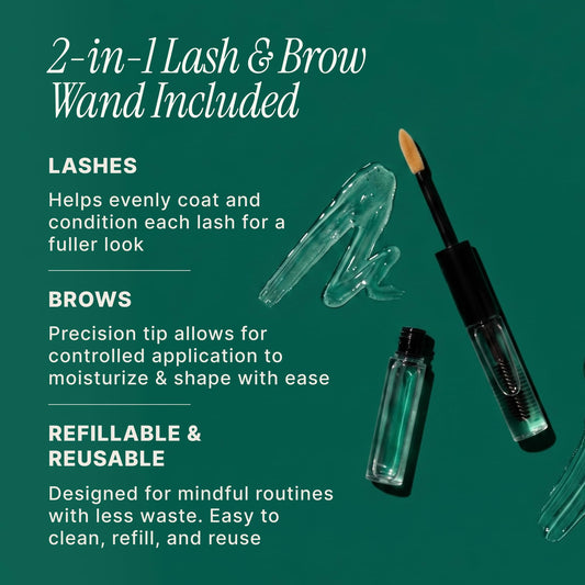 SOULSATION eyelash kit laid out with wand, brush, funnel and vials for easy use